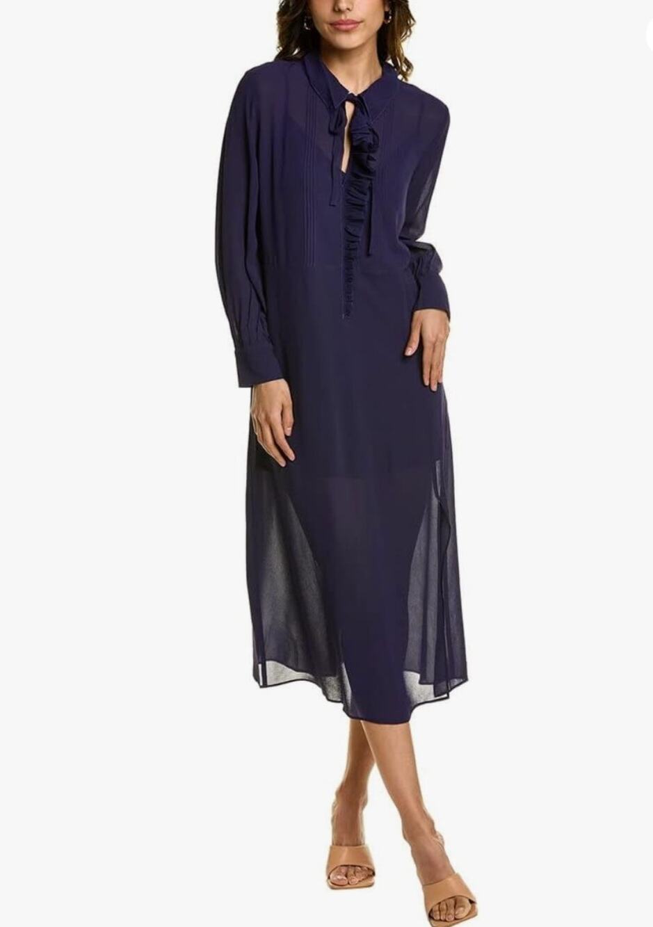 Ted Baker Women's Faithiy Asymmetric Ruffle Midi Skirt Dress Navy Size 4-6 NWT
